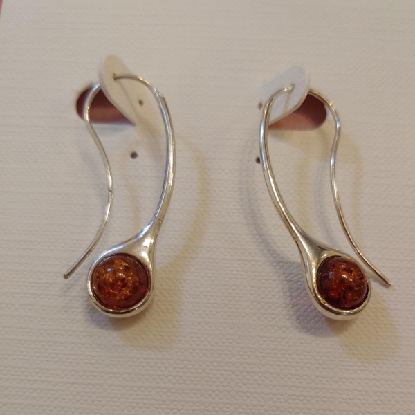 HWG-142 Earrings, Round Ball on Silver Half-Moon $53 at Hunter Wolff Gallery